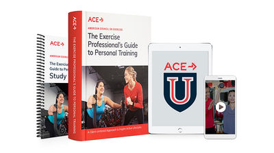 image of study materials and resources available for the ace personal trainer certification exam located on the ace fitness personal trainer certification webpage